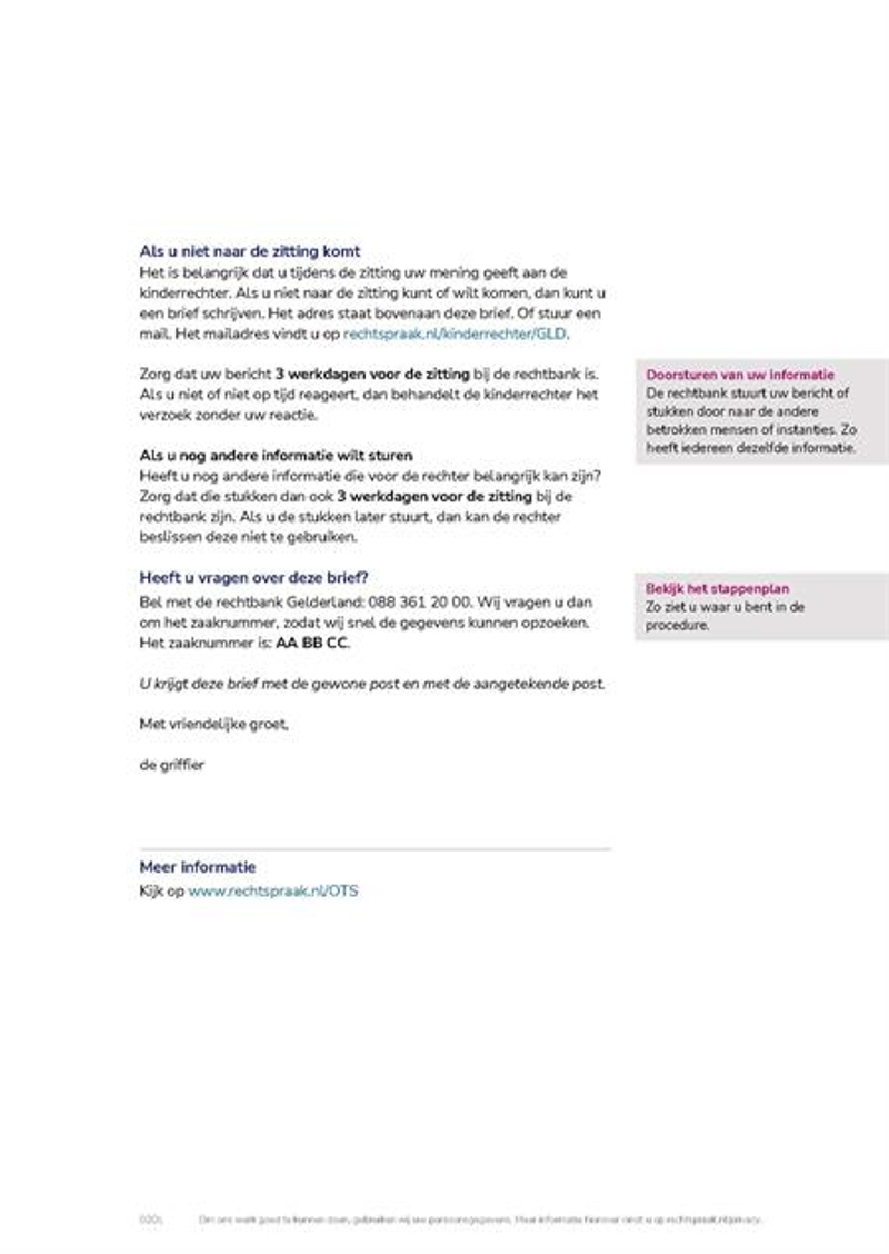 Laatste pagina van een brief van de Rechtspraak.