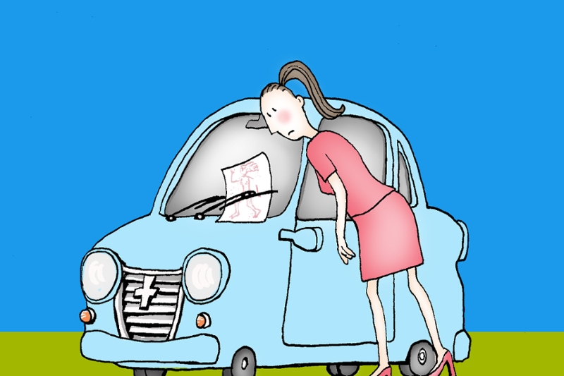 Tekening van dorp waarboven vuurwerk wordt afgestoken