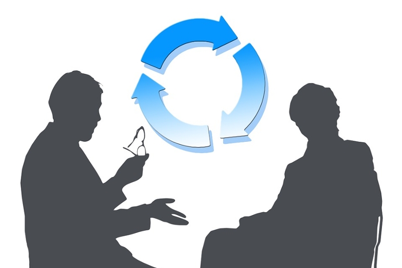 Getekende afbeelding van een overleg